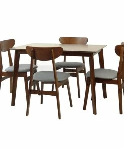 RattanUSA Solid Wood 5-Piece Dining Set, Medium Brown, Yumiko Side Chairs