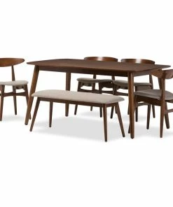 Baxton Studio Flora Mid-Century Modern Wood 6-Piece Dining Set