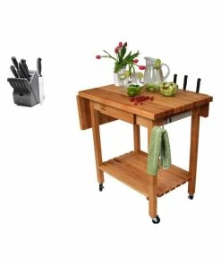 Boos Blocks John Boos QCL Deluxe 35x24 Cart And Henckels Knife Set