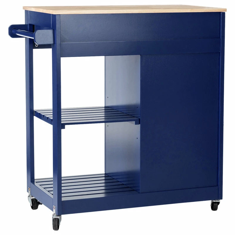 Glitzhome 34.25''H Wooden Basic Kitchen Island, 1 Drawer And 1 Door And 2 Tier, Navy Blue - Image 3
