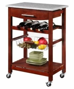 Linon Home Decor Products Linon Natalie Wood And Granite Top Kitchen Cart In Wenge Brown