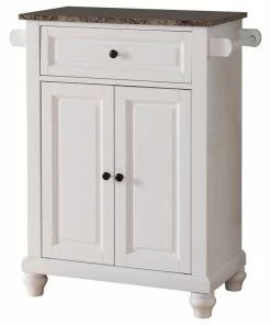 Pilaster Designs Ian Kitchen Island Storage Cabinet, White & Marble Wood, Adjustable Shelf