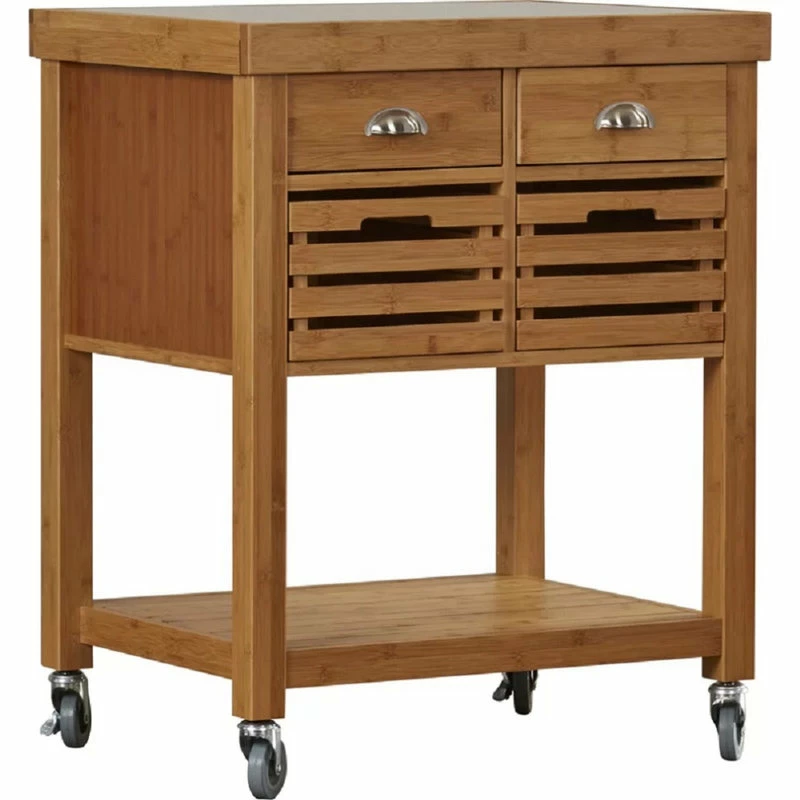 Boraam Industries, Inc. Kenta Bamboo Kitchen Cart With Stainless Steel Top