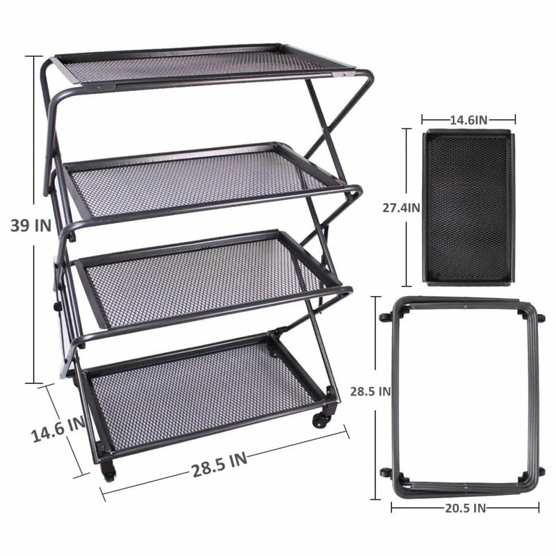 Zenree 4-Tier Folding Kitchen Shelf, Removable Mesh Trays, Black, 39 - Image 2