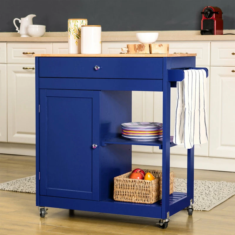 Glitzhome 34.25''H Wooden Basic Kitchen Island, 1 Drawer And 1 Door And 2 Tier, Navy Blue - Image 8