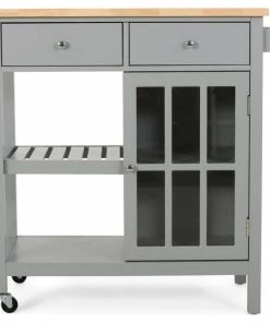 GDFStudio Marlon Kitchen Cart With Wheels, Gray, Natural