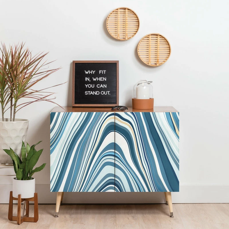 Deny Designs Jacqueline Maldonado Marble Blue Credenza, 38"x20" - Image 3
