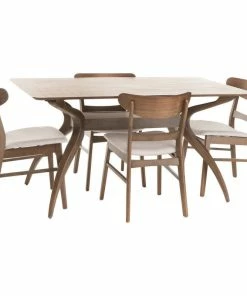 GDFStudio GDF Studio Mid-Century Modern 5 Piece Dining Set, Light Beige