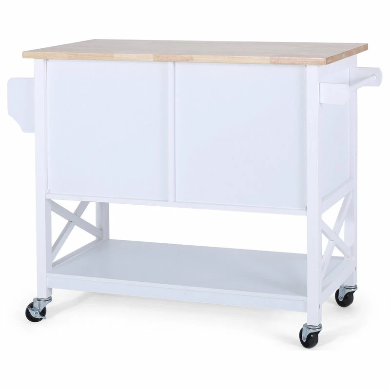 GDFStudio Drake Farmhouse Kitchen Cart With Wheels, White And Natural - Image 9