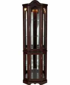 SEI Furniture Lighted Corner Curio Cabinet - Mahogany