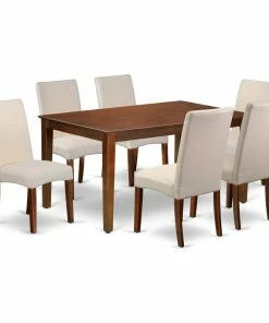 East West Furniture Capri 7-piece Wood Dining Set In Mahogany/Cream