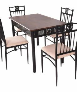 Costway 5 Piece Dining Set Wood Metal Table And 4 Chairs Kitchen Breakfast