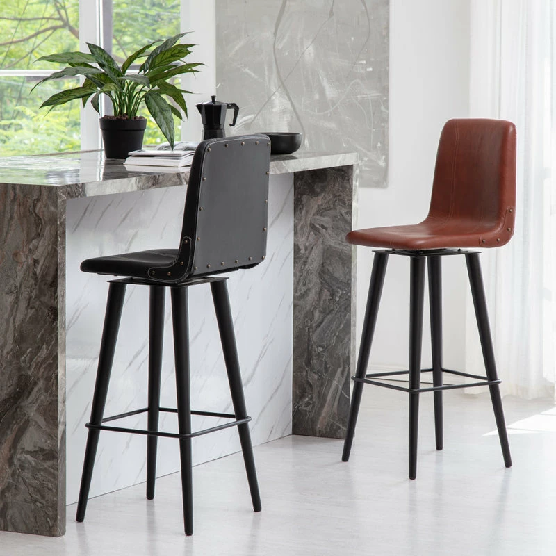 Madeleine Home Inc. Hayward Genuine Leather 29.5" Swivel Bar Stool, Brown, Brown - Image 5