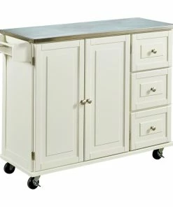 Homestyles Dolly Madison Off White Wood Kitchen Cart With Stainless Steel Top