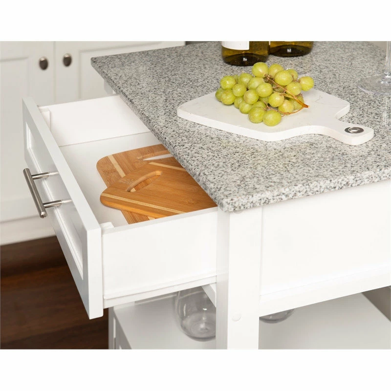 Linon Home Decor Products Linon Mitchell Wood Granite Top Kitchen Cart In White - Image 4