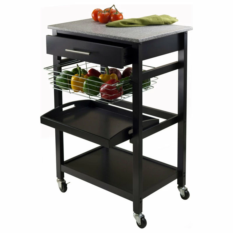 Winsome Wood Transitional Black Granite And Wood Utility Cart 20322 - Image 4