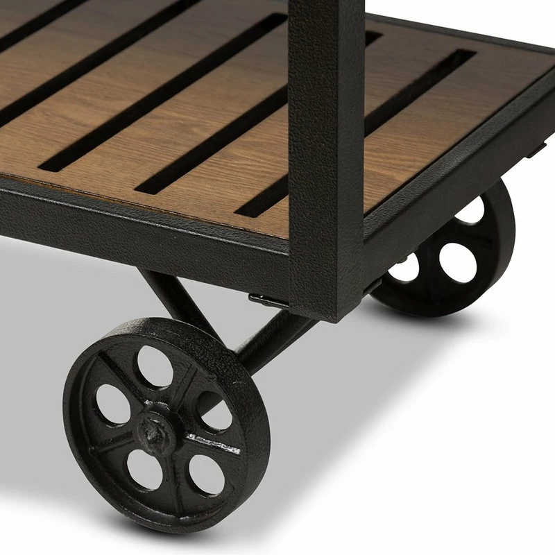 Baxton Studio Kennedy Rustic Antique Black Textured Metal Distressed Wood Mobile Serving Cart - Image 5