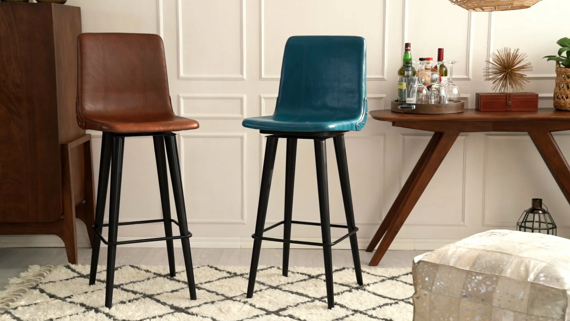 Madeleine Home Inc. Hayward Genuine Leather 29.5" Swivel Bar Stool, Brown, Brown - Image 2