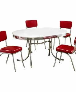 Home Furnishings Retro 1950's Oval Dining Table And Red Chair 5-Piece Set