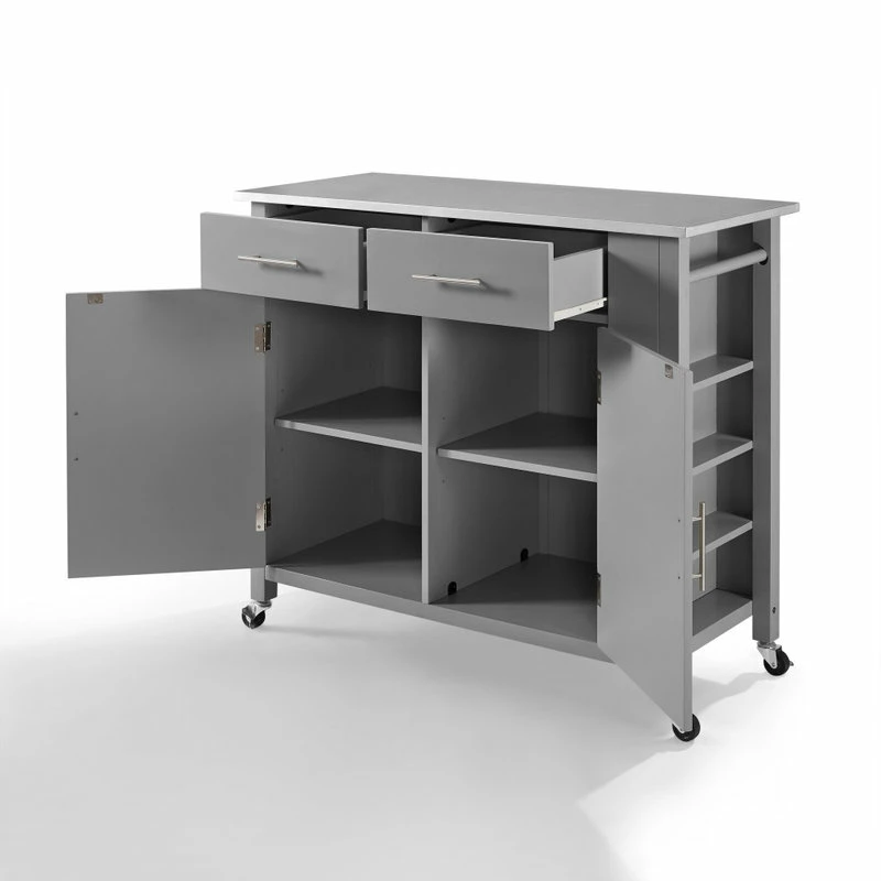 Crosley Savannah Stainless Steel Top Full-Size Kitchen Island Cart, Gray - Image 4