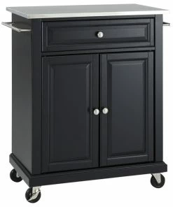 Crosley Stainless Steel Top Portable Kitchen Cart/Island, Black Finish