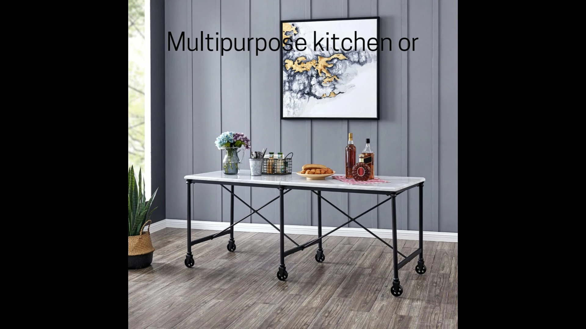 SEI Furniture Tennyson Faux Stone Rolling Kitchen Island - Image 2