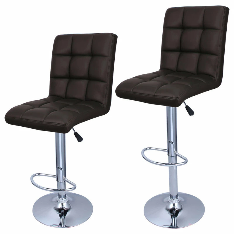 Belleze Modern Hydraulic Swivel Bar Stool, Set Of 2, Dark Brown