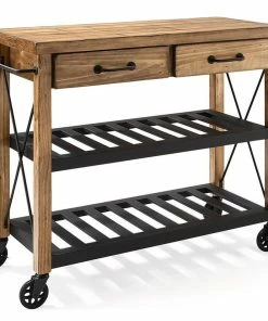 Crosley Roots 2 Drawer Kitchen Cart In Natural And Black