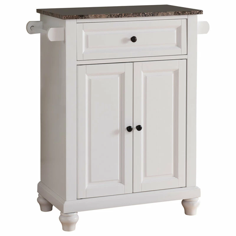 Pilaster Designs Ian Kitchen Island Storage Cabinet, White & Marble Wood, Adjustable Shelf - Image 2