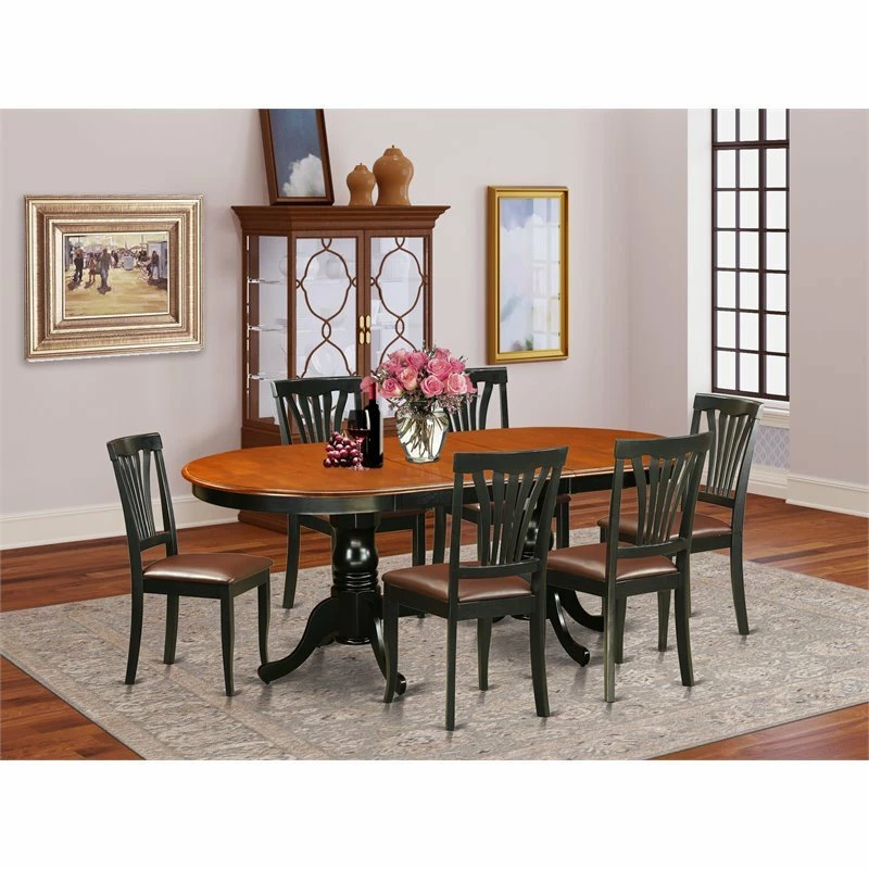 East West Furniture Plainville 7-piece Dining Set With Leather Chairs In Cherry - Image 2
