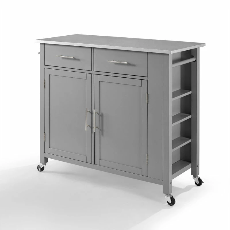 Crosley Savannah Stainless Steel Top Full-Size Kitchen Island Cart, Gray - Image 2