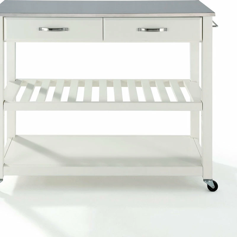 Crosley Stainless Steel Top Kitchen Cart/Island, Optional Stool Storage, White - Image 3