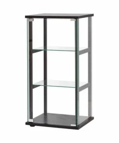 Bowery Hill Contemporary 3 Shelf Glass Curio Wood Cabinet In Black