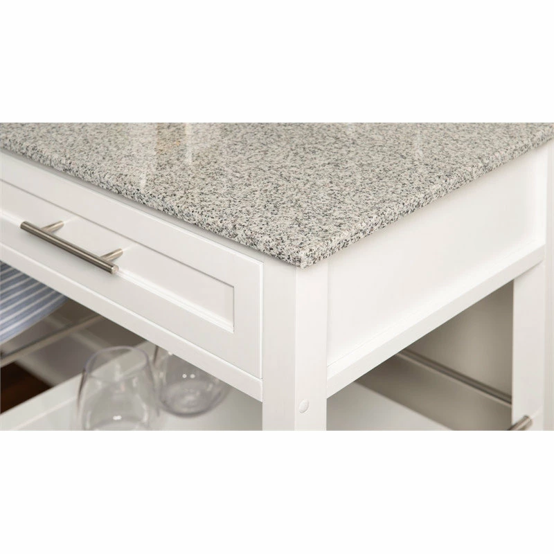 Linon Home Decor Products Linon Mitchell Wood Granite Top Kitchen Cart In White - Image 2