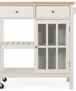 GDFStudio Marlon Kitchen Cart With Wheels, White, Natural