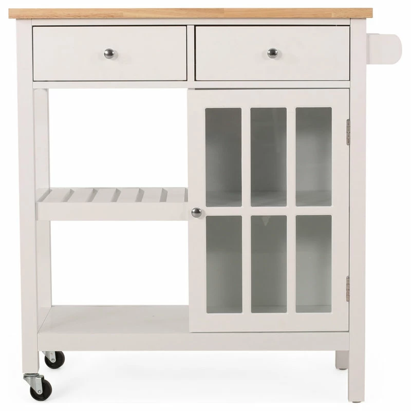 GDFStudio Marlon Kitchen Cart With Wheels, White, Natural
