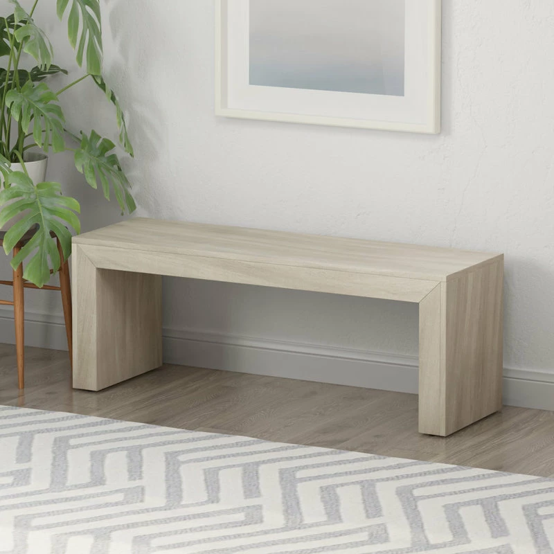 GDFStudio Chatham Farmhouse Acacia Wood Dining Bench, Light Gray Oak - Image 2