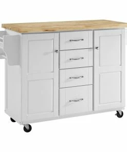 Crosley Elliott Kitchen Cart, White With Natural Top