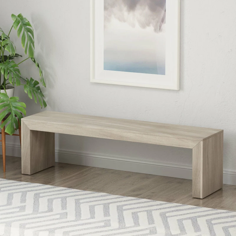 GDFStudio Hyde Farmhouse Acacia Wood Dining Bench, Light Gray Oak - Image 2
