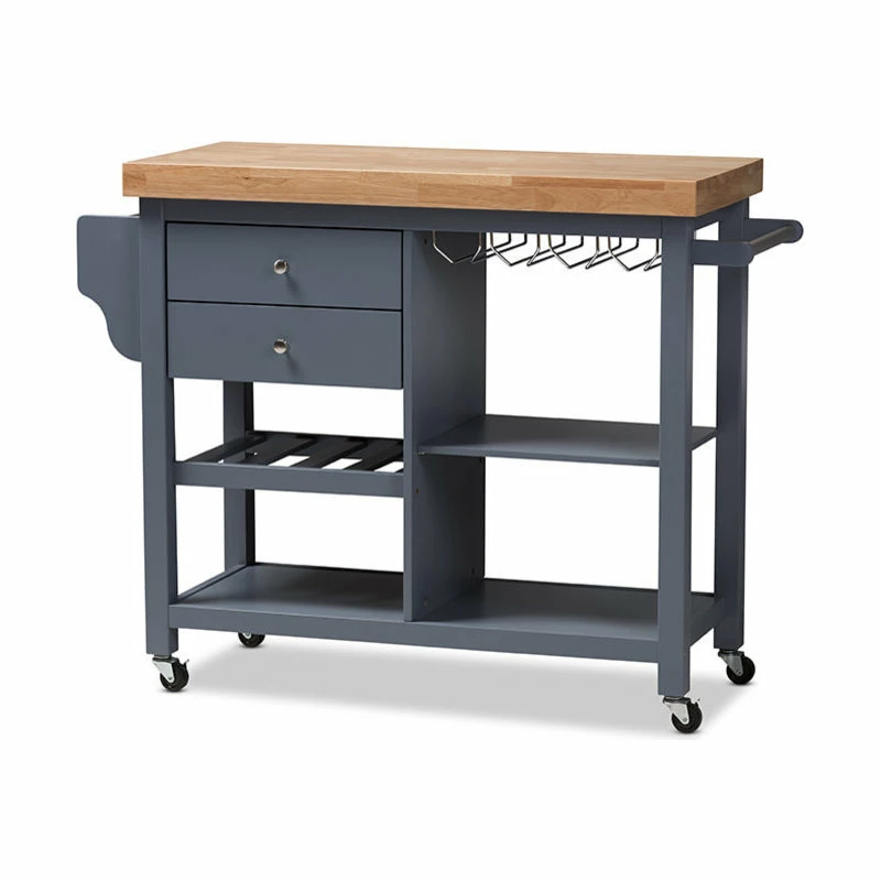 Baxton Studio Sunderland Coastal And Farmhouse Gray Wood Kitchen Cart - Image 2