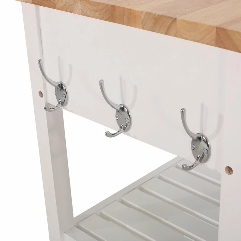 GDFStudio Marlon Kitchen Cart With Wheels, White, Natural - Image 8