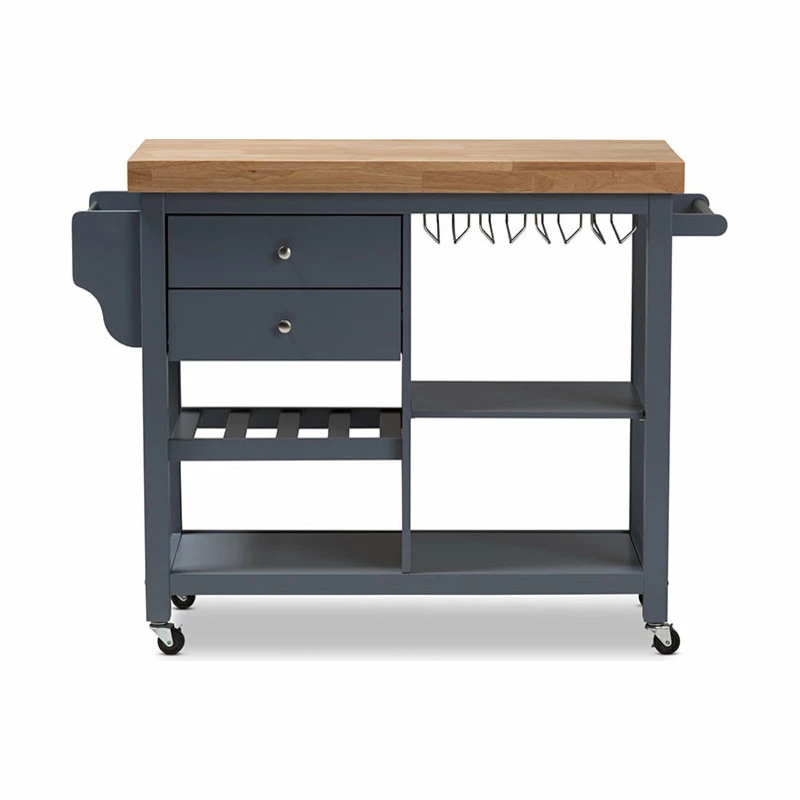 Baxton Studio Sunderland Coastal And Farmhouse Gray Wood Kitchen Cart - Image 4