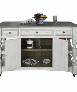 Crafters And Weavers Greenview Rustic Farmhouse Kitchen Island, Solid Wood