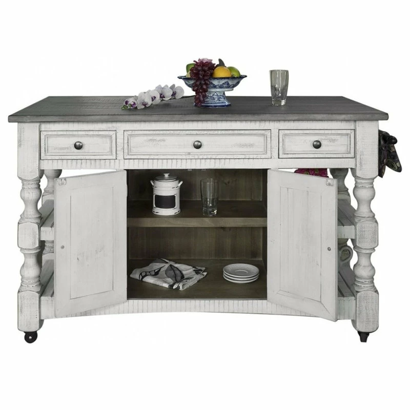 Crafters And Weavers Greenview Rustic Farmhouse Kitchen Island, Solid Wood