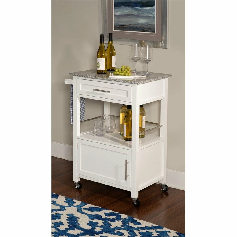 Linon Home Decor Products Linon Mitchell Wood Granite Top Kitchen Cart In White - Image 5