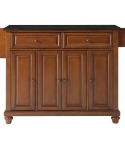 Crosley Cambridge Solid Black Granite Top Kitchen Island, Classic Cherry Finish