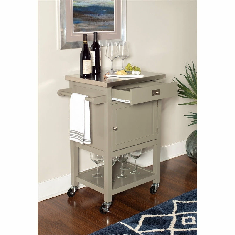 Linon Home Decor Products Linon Sydney Wood Steel Top Kitchen Storage And Prep Cart In Gray - Image 3