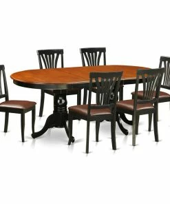 East West Furniture Plainville 7-piece Dining Set With Leather Chairs In Cherry