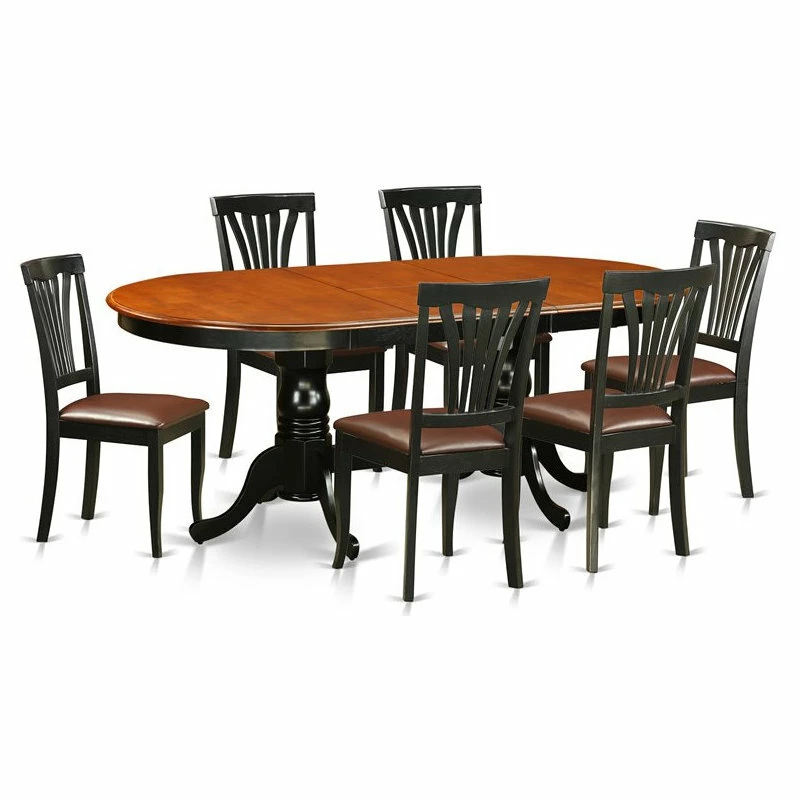 East West Furniture Plainville 7-piece Dining Set With Leather Chairs In Cherry