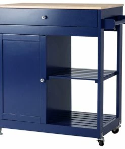 Glitzhome 34.25''H Wooden Basic Kitchen Island, 1 Drawer And 1 Door And 2 Tier, Navy Blue